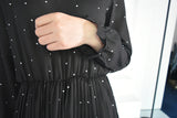 2020 New Spring Round Neck Long Sleeve Solid Black Chiffon Dot Loose Big Size Dress Women Fashion