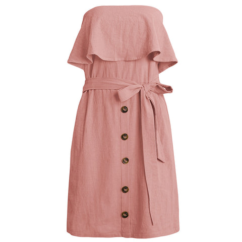 Cotton and linen skirt Ruffled wrapped chest dress