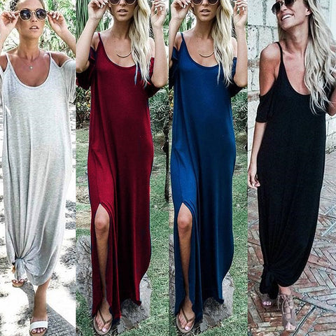 Casual harness short-sleeved dress Women's slit fork dress