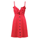 Sexy skirt wave print suspenders cotton and linen dress