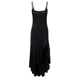 Women's Sling Lotus Fringe Swing Split Dress Evening Dress Long Skirt