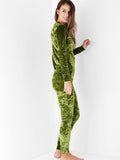 Slim Color Block Women's Velvet Suit Sportswear Casual Pants Suit