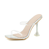 New PVC Jelly Sandals Crystal Open Toed Sexy Thin Heels Crystal Women Transparent Heel Sandals Slippers