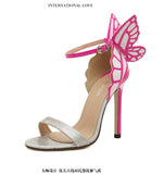 Multicolor Luxury Brand Wedding Dress Shoes Butterfly Party Shoes Sexy Sandals Color Black Blue Silver Open Toe High Thin Heelumps Purple Gold Beige