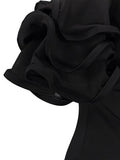 Black Ruffle Sleeve V-Neck Bodycon Dress