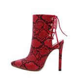 azmodo Stylish Lace-Up Pointed Toe Stiletto Heel Hollow Boots