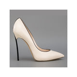 chic White Coppy Leather Pointed Toe Stiletto Heels