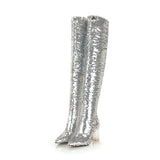 azmodo Pointed Toe Glitter Thigh High Glitter Boots