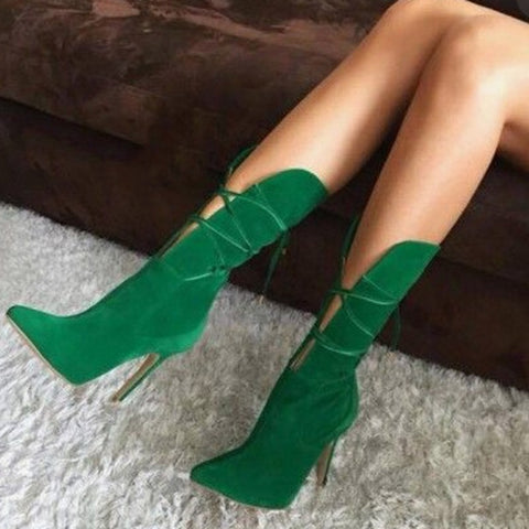 azmodo Pointed Toe Stiletto Heel Lace-Up Ankle Boots