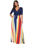 Half Sleeve Stripes Women's Maxi Dress