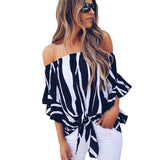 One-neck zebra striped chiffon shirt