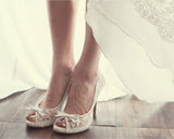 Women Ultra High Heels Wedding Pumps 16.5cm Peep Toe Sweet Sexy Nightclub Party Shoes Ladies Lace Platform Thin Heels B29