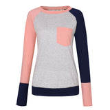 Women's T-shirt T-shirt stitching long-sleeved pocket T-shirt