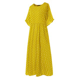 Women vintage O-Neck long maxi dress Dot Peinted Casual summer Dress beach boho dresses