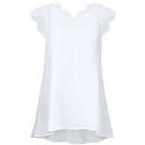 Lace stitching tops for women Loose sleeveless chiffon shirts