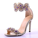 azmodo Women's Luxurious Rhinestone Flower Crystal Peep Toe Wedding Dress Sandals