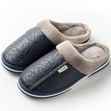 Winter Home Indoor Waterproof Non-slip Cotton Slippers Female  Leather Thick Bottom Couple Slippers.