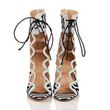 AZMODO Fashionable Elegant Black & White Cut-Outs Dress Sandals