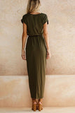 Asymmetric Hem Plain Short Sleeve Maxi Dresses