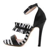 azmodo 2019 Fashion Sexy Roman Style Buckle Thin High-heeled Shoes Summer Women's Sandals Wear For Daily Black and White