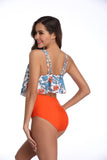 Women's Swimsuit Two Piece Bathing Suits Ruffled Flounce Top Printed High Waisted Bottom Tankini Set