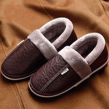 Winter Home Indoor Waterproof Non-Slip Cotton Slippers Female Pu Leather Thick Bottom Couple Slippers.