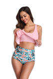 Women's Swimsuit Two Piece Bathing Suits Ruffled Flounce Top Printed High Waisted Bottom Tankini Set