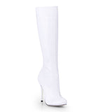 White Upper Stiletto Closed-toes Knee High Boots