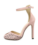 Nude pink rhinestone princess shoes high-heeled side empty word with women's shoes