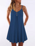 Spaghetti Strap Double Breasted Plain Shift Dress