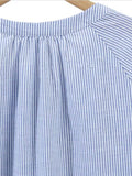 Drawstring Lantern Sleeve Embroidery Stripe Women's Blouse