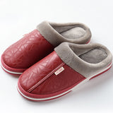 Winter Home Indoor Waterproof Non-slip Cotton Slippers Female  Leather Thick Bottom Couple Slippers.