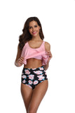 Women's Swimsuit Two Piece Bathing Suits Ruffled Flounce Top Printed High Waisted Bottom Tankini Set