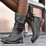 azmodo  Retro Lace Up Round Toe Back Zip Ankle Boots