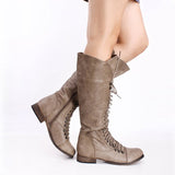 azmodo Lace-Up Vintage Mid Calf Boots