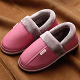 Winter Home Indoor Waterproof Non-Slip Cotton Slippers Female Pu Leather Thick Bottom Couple Slippers.