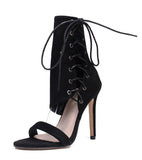 Roman Sandals Women Pumps European New Style snakeskin Booties Ladies Sexy Hollow Cross Lace Up Rivets Stiletto High Heels Shoes Woman