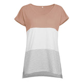 Women's blouse Three-color mosaic short-sleeved striped t-shirt