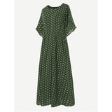 Women vintage O-Neck long maxi dress Dot Peinted Casual summer Dress beach boho dresses