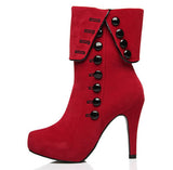Suede high-heeled boots Europe and the United States style round suede buckle design zipper open boots high-heeled ladies Martin boots