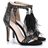 azmodo Women's Wedding Dress Party & Evening Stiletto Heel Pearl Tassel Black Color