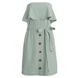 Cotton and linen skirt Ruffled wrapped chest dress