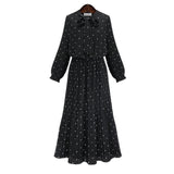 2020 New Spring Round Neck Long Sleeve Solid Black Chiffon Dot Loose Big Size Dress Women Fashion