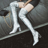 azmodo Pointed Toe Glitter Thigh High Glitter Boots