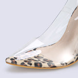 azmodo Leopard Clear Stiletto Heels