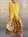 Azmodo bohemian Long linen Women Dress plus size Vintage dress Fashion Loose autumn dress women Casual Irregular large dress