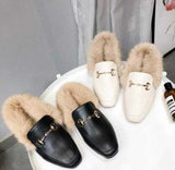 Women Rabbit Fur Slides Girls Mules Slip On Slides Flat Heels  Furry Slipper Slipony Mule Sandals Shoes Low with rabbit fur half slippers lazy shoes women's shoes classic fashion wear(run small, please choose larger size)