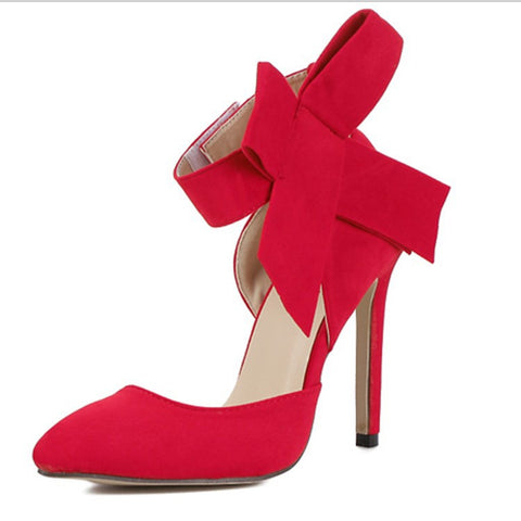 Glaring Red Pointed Toe High Heel Bow Sandals