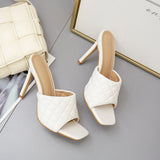 PU Banquet Wild Leather Sandals Diamond Check Wine Glass with Leather Outdoor Wild Casual Slippers