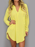 Turn Down Collar Patch Pocket Plain Shift Dress